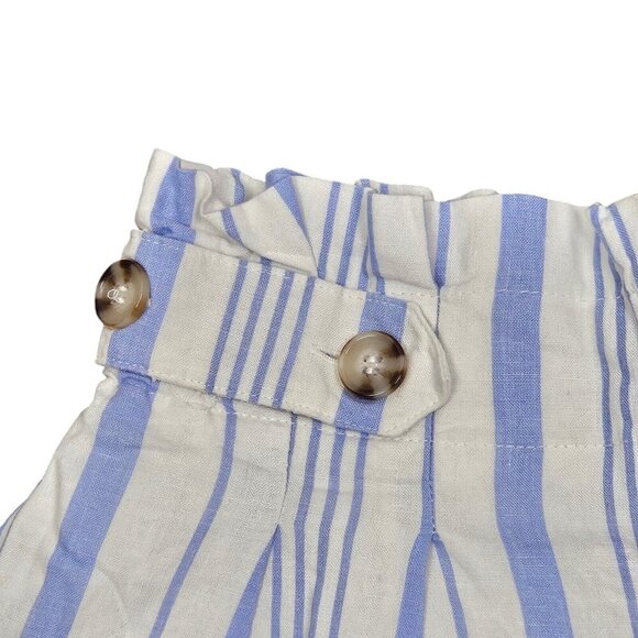 Forever 21 Blue White Shorts Zipper Elastic Pockets Linen High Waist Size Small - Picture 2 of 11